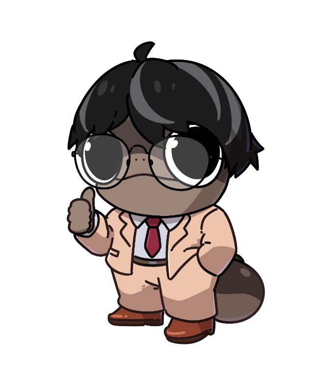 CLODEIE mascot in a peach suit giving a thumbs up